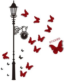 Sticker rosu / negru din vinil si PVC, cu note adezive, 120 x 50 cm, Butterflies Mauro Ferreti