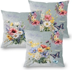 decoDoma Set de 3 fețe pernuțe SPRING FLOWERS 45 x 45 cm