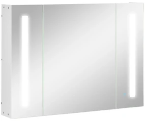 Kleankin Dulap de Baie LED cu Oglindă, 3 Uși și Rafturi Reglabile, Organizator de Depozitare Reglabil, 90x15x65 cm, Alb | Aosom Romania