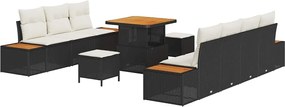 vidaXL Set de canapele pentru grădină 10 pcs Negru poliratan