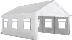 Outsunny Pavilion de Grădină 4x6 m cu Pereți Laterali, 6 Ferestre și Dublă Intrare, din Oțel Galvanizat, Alb | Aosom Romania