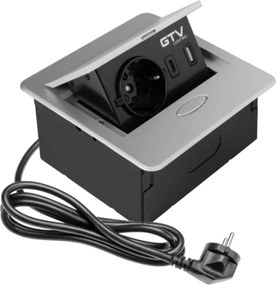 Priză încorporabilă în blat Avaro GTV, 1 priză Schuko, USB A + C, aluminiu L:135 mm; l:135 mm, Aluminiu/ plastic, Aluminiu