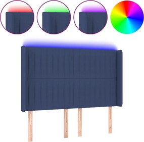 vidaXL Tăblie de pat cu LED, albastru, 147x16x118/128 cm, textil