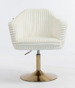 HR832N Scaun Alb Teddy Cord cu Bază Aurie