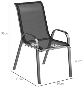 Outsunny Set de 4 Scaune Suprapozabile cu Spătar Înalt și șezut din Plasă, 54x71x93 cm, Negru | Aosom Romania