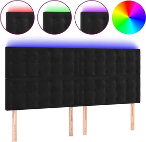 vidaXL Tăblie de pat cu LED, negru, 200x5x118/128 cm, catifea