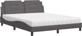 vidaXL Pat cu saltea, Zadar, gri, 160x200 cm, piele ecologică
