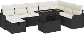 vidaXL Set de canapele pentru grădină cu pernă 9 pcs Negru Rattan poli