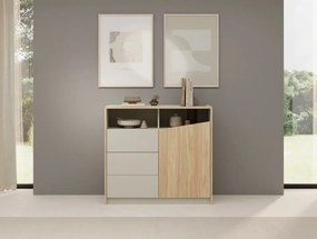 Comodă cu usa si trei sertare, 100x40x91 cm, Atson, ADRK Furniture (Culoare: Stejar / Negru)