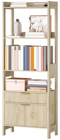 HOMCOM Bibliotecă înaltă, corp de depozitare cu 4 rafturi deschise și 2 sertare canelate, 60 x 30 x 160 cm, lemn natural | Aosom Romania