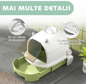 PawHut Litieră cu Capac, Tavă pentru Nisip tip Sertar cu Filtru de Carbon și Lopățică, 40,5x52x39 cm, Gri | Aosom Romania