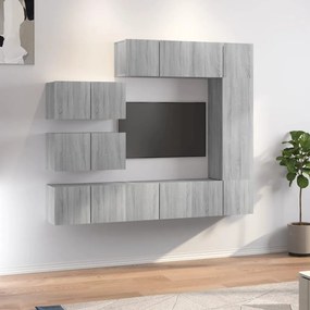 3120294 vidaXL Set dulap TV, 8 piese, gri sonoma, lemn prelucrat