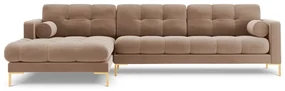 Colțar tapițat Bali, Bej/5 locuri/picioare gold/partea stângă/ L293 x l185 x h75