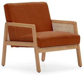 Fotoliu cărămiziu țesut cu tapițerie din catifea reiată Debra – Marckeric