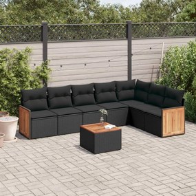 3260116 vidaXL Set mobilier de grădină cu perne, 8 piese, negru, poliratan