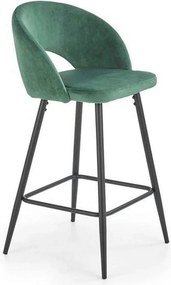 Scaun bar H96, verde inchis/negru, stofa/otel, 48x49x89 cm