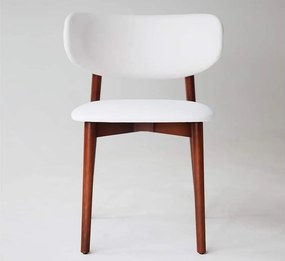 Scaun lemn masiv nuc Ming /Stejar Tapițerie Alb, 56 × 50 × 74 cm - Natur