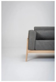 Canapea din piele bovină cu structură din lemn masiv de stejar Gazzda Fawn, 210 cm, gri închis