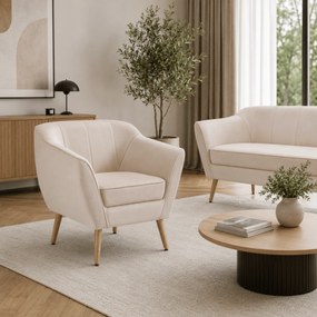 Fotoliu de design, ţesătură Velvet bej/natur, VIODA