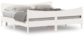 3216370 vidaXL Cadru pat cu tăblie 200x200 cm, alb, lemn masiv de pin