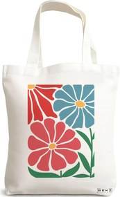Sacosa de Panza pentru Cumparaturi, Geanta Tote Boho Style 9, 38x34.5 cm, Alba, BEKZ®