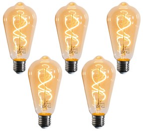 Set de 5 becuri LED E27 dimabile cu filament spiralat ST64 auriu 4W 270 lm 2100K