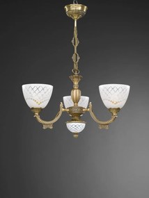 Candelabru cu 3 brate clasic design italian din alama, sticla 7052 RA-L. 7052/3