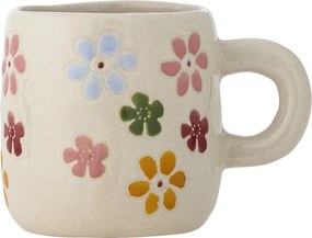 Cană din ceramică artizanală, natur, pictată manual cu flori, 6x7 cm, 110 ml, „Millie"