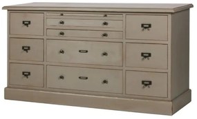 Comoda gri, din lemn de pin, cu 10 sertare, aspect vintage, Country