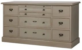 Comoda gri, din lemn de pin, cu 10 sertare, aspect vintage, Country
