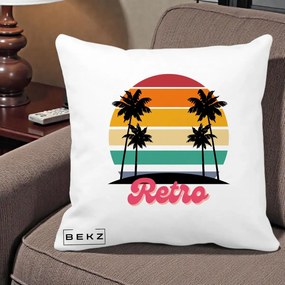 Perna Decorativa Retro Sunset Palmieri, 40x40 cm, Alba Mata, Husa Detasabila, Perna Inclusa, BEKZ®