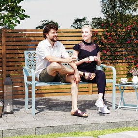 Outsunny Bancă exterioară, bancă de grădină din oțel, spătar decupat, cotiere, pentru 2 persoane, Albastru | Aosom Romania