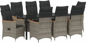 vidaXL Set de masă pentru grădină cu pernă 9 pcs Gri poliratan