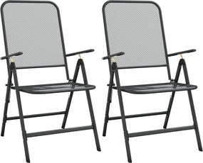 vidaXL Scaune pliabile de grădină, 2 buc., antracit, plasă de metal