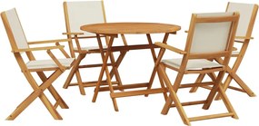 vidaXL Set mobilier de grădină 5 piese textil alb crem/lemn masiv