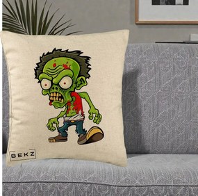 Perna Decorativa Zombie Halloween, 40x40 cm, Bej, Husa Detasabila, Perna Inclusa, BEKZ®