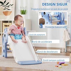 AIYAPLAY Tobogan 3 în 1 pentru Copii, Forma de Girafă, Coș de Baschet, Minge, Albastru | Aosom Romania
