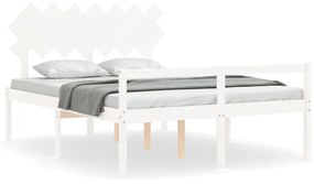 3195527 vidaXL Cadru de pat senior cu tăblie, 140x190 cm, alb, lemn masiv