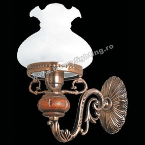 Aplica Aladdin cu 1 Brat, Rustic, Bronz Antic, Lemn, Abajur Alb - Bussy Lighting 2009-62-09B