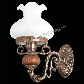 Aplica Aladdin cu 1 Brat, Rustic, Bronz Antic, Lemn, Abajur Alb - Bussy Lighting 2009-62-09B