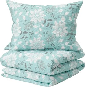 Set lenjerie de pat krep GABRIELA albastru + cearsaf Jersey 90 x 200 cm alb, pat single