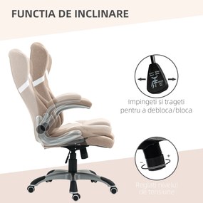 Vinsetto Scaun de Birou Ergonomic cu Brațe Rabatabile, Tetieră, Suport Lombar și Înălțime Reglabilă, 68x76x117 cm, Maro | Aosom Romania