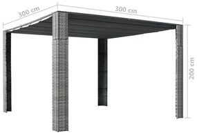 Pavilion cu acoperis, gri antracit, 300x300x200 cm, poliratan gri si antracit, 300 x 300 x 200 cm