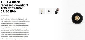 Spot LED incastrabil TULIPA Black recessed downlight 10W 36° 3000K CRI90 IP44