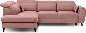 Colțar roz extensibil/cu spațiu de depozitare cu tapițerie din catifea (cu colț pe partea stângă/în formă de ”L”) Noble – ELTAP
