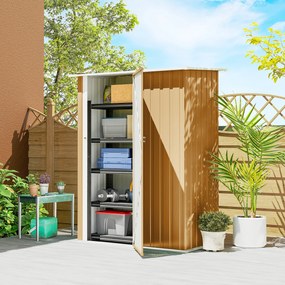 Outsunny Căsuță de Grădină 1.07m² din Oțel Zincat, Căsuță pentru Unelte cu Ușă Blocabilă, Acoperiș Înclinat, 142x86x189 cm, Galben | Aosom Romania