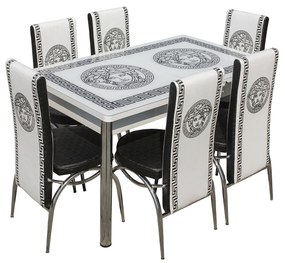 Set Lara, masa extensibila cu 6 scaune print, alb, 130 165x80x79 cm