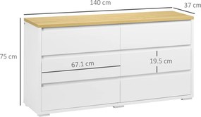 HOMCOM Comodă Depozitare, 6 Sertare, Mobilier Dormitor/Cameră de Zi, Alb/Lemn Natural | Aosom Romania