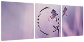 Tablou - Fluturi mov (cu ceas) (90x30 cm)