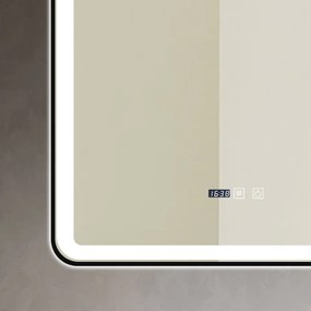 Oglindă Baie LED și Dezaburire Elit's Premium cu Senzor Touch, Lumina Rece, Caldă și Neutră, 60x90cm, cu rama Negru Antichizat, Ceas